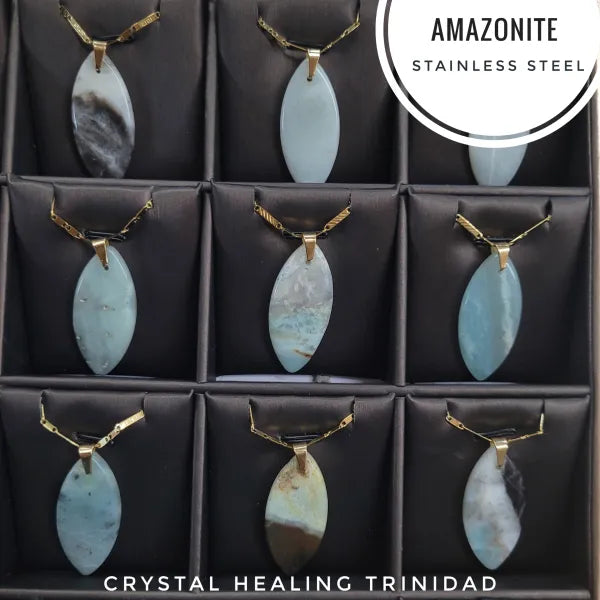 Amazonite Pendant And Necklace - Stainless Steel