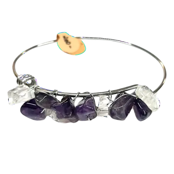 Amethyst & Clear Quartz - Stainless Steel Bracelet