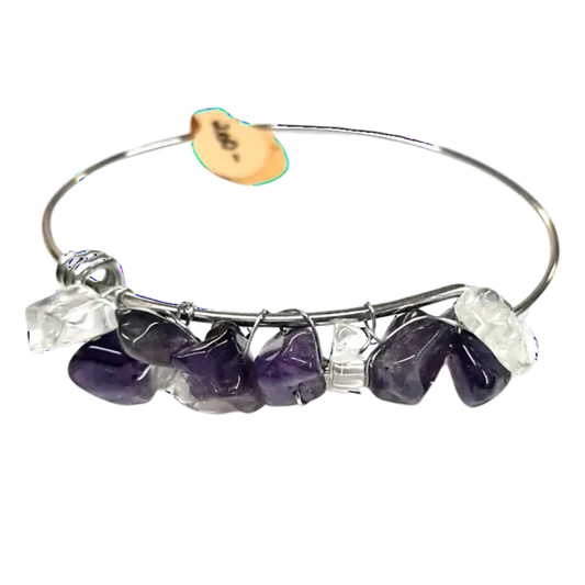 Amethyst & Clear Quartz - Stainless Steel Bracelet