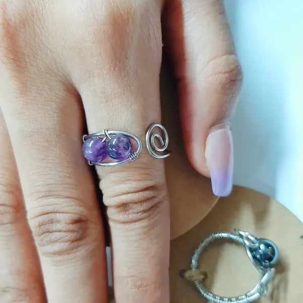 Amethyst free size- stainless steel twirl
