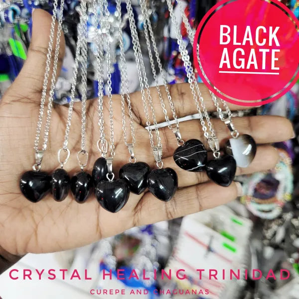 Black Agate Pendant With Stainless Steel Necklace