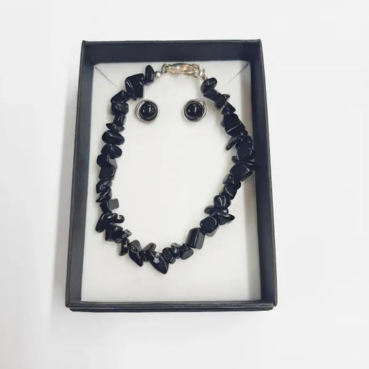 Black Onyx Bracelet And Earring Set