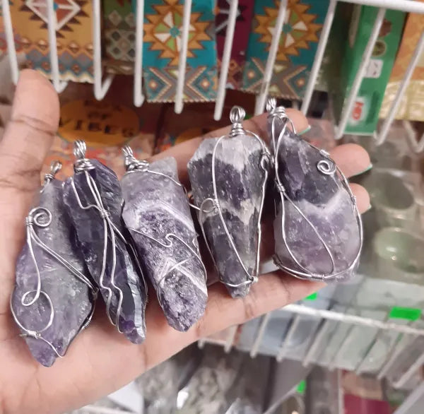 Chunky Amethyst Pendants - stainless steel