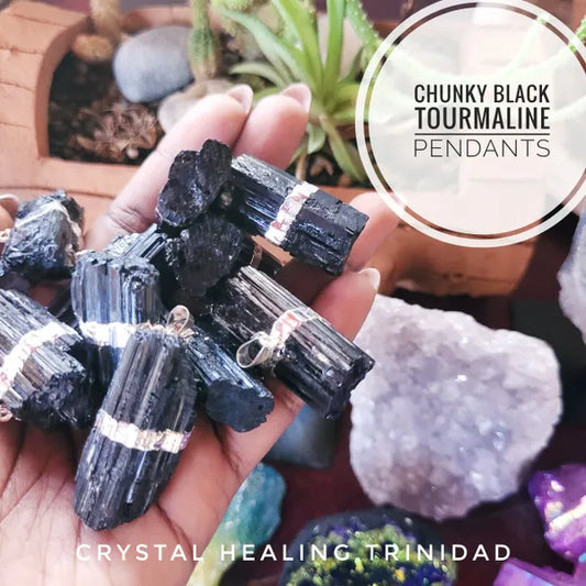 Chunky Black Tourmaline Pendants - App 1.25 inches wide
