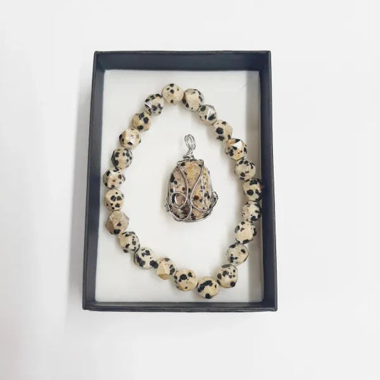 Dalmation Jasper - Bracelet And Pendant Set