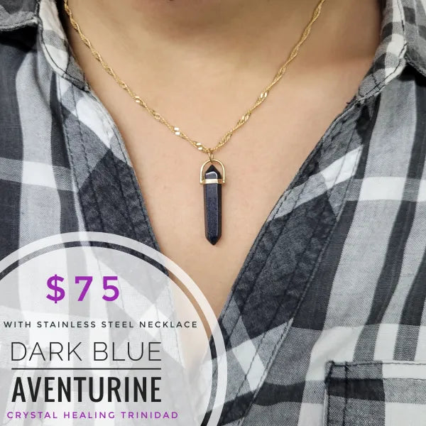Dark Blue Aventurine Stainless Steel Necklace