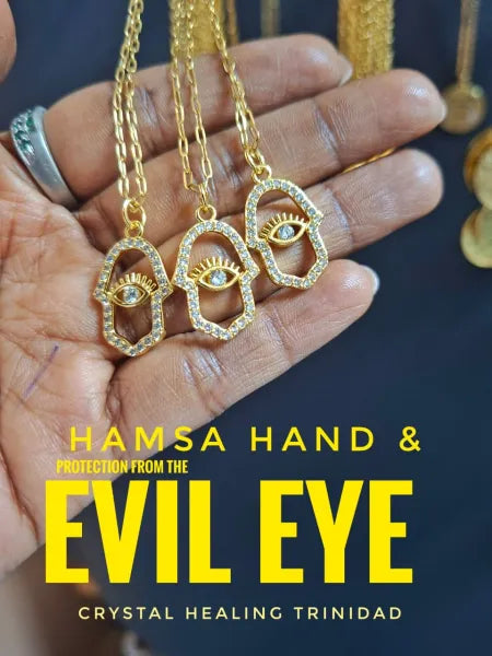 Hamsa Hand And Evil Eye Necklace - Rhinestone