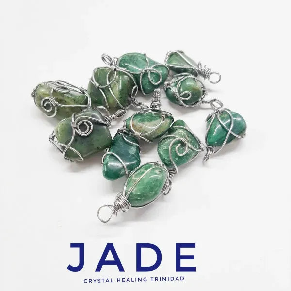 Jade Wire Wrapped Pendant - Stainless Steel