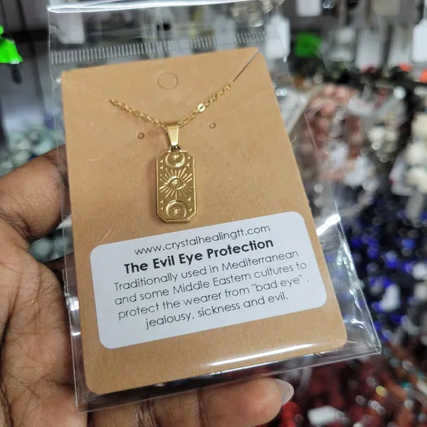 Moon And Evil Eye Protection Necklace -Stainless Steel