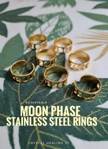 Moon Phase Stainless Steel Rings- Adjustable