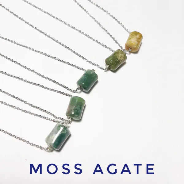 Moss Agate Necklace - (Stainless Steel)