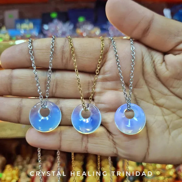 Opalite Donut Shaped Pendants With Stainless Steel Necklace