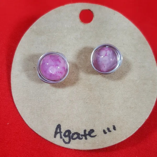 Pink Agate Earrings -stainless steel