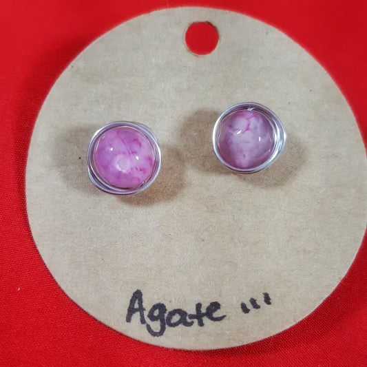 Pink Agate Earrings -stainless steel