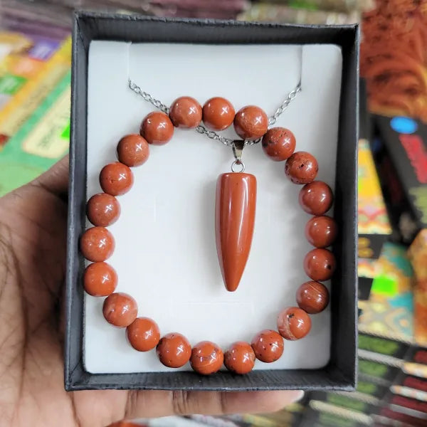 Red Coral Necklace & Bracelet Set- Stainless Steel