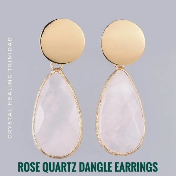 Rose Quartz Dangle Earrings - Stainless Steel