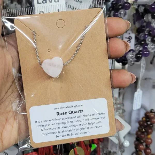 Rose Quartz Heart Necklace - Stainless Steel