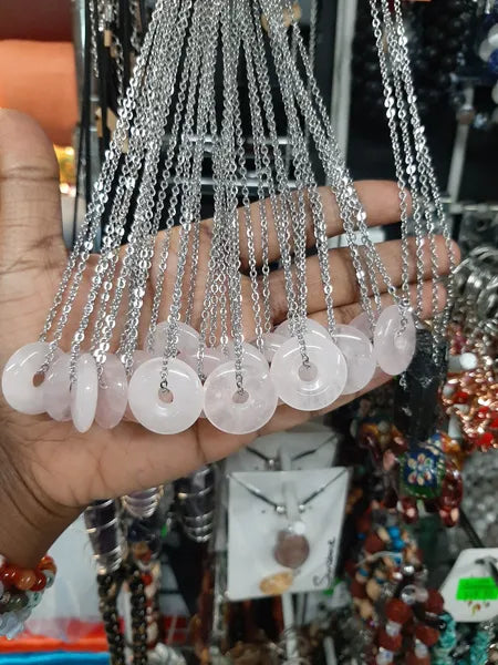 Rose Quartz Pendant with Stainless Steel Necklace