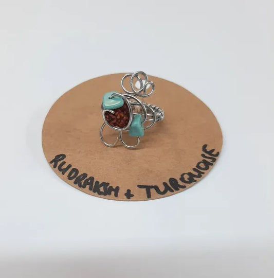 Rudraksha & Turquase -Free Size - Stainless Steel