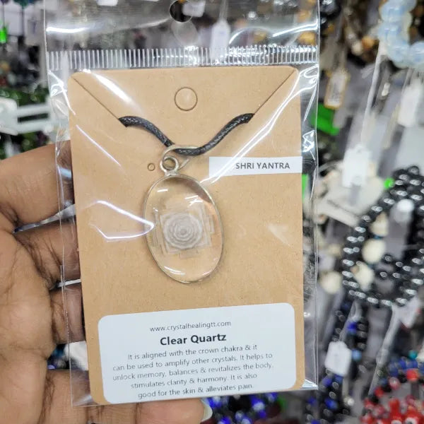 Shri Yantra - Clear Quartz Pendant With Necklace