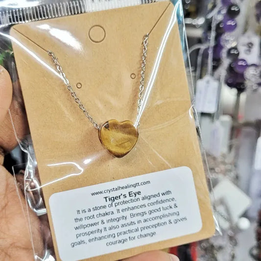 Tiger's Eye Heart Necklace - Stainless Steel