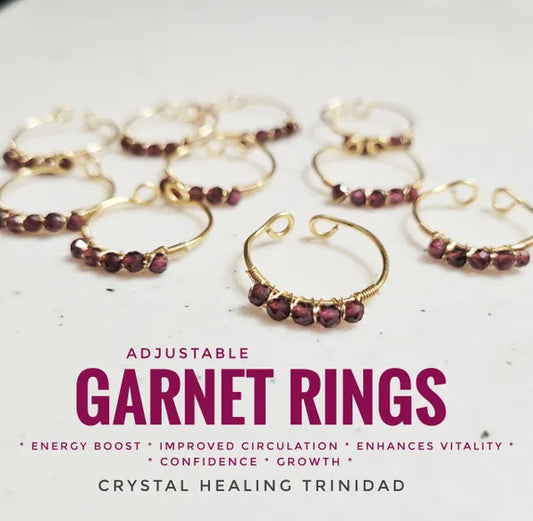 Wire Wrapped Garnet Adjustable Rings